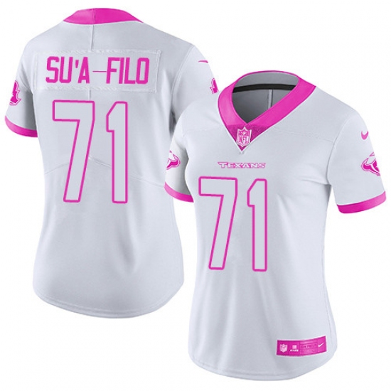 Women's Nike Houston Texans 71 Xavier Su'a-Filo Limited White/Pink Rush Fashion NFL Jersey