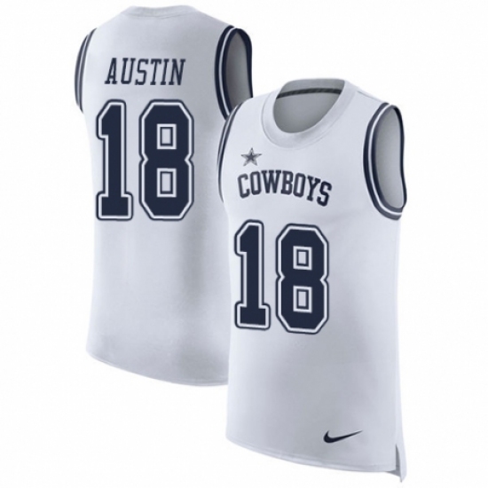 Men's Nike Dallas Cowboys 18 Tavon Austin White Rush Player Name & Number Tank Top NFL Jersey
