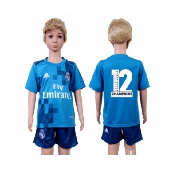 Real Madrid Blank Champions Sec Away Kid Soccer Club Jersey