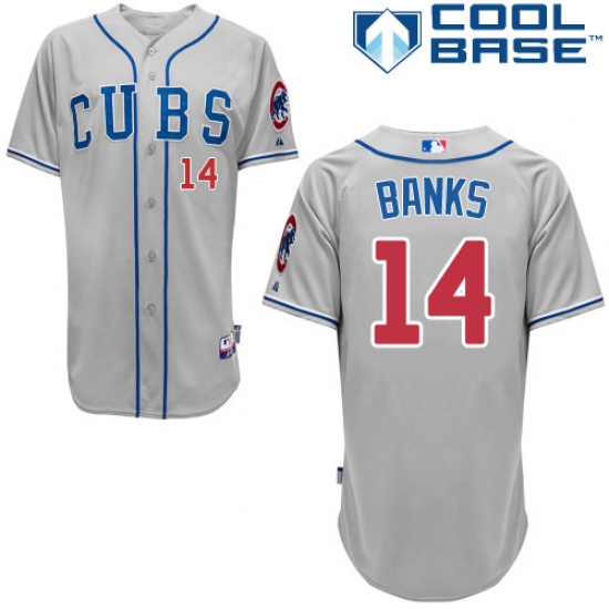 Men's Majestic Chicago Cubs 14 Ernie Banks Authentic Grey Alternate Road Cool Base MLB Jersey