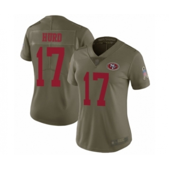 Women's San Francisco 49ers 17 Jalen Hurd Limited Olive 2017 Salute to Service Football Jersey