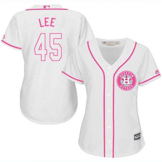 Women's Majestic Houston Astros 45 Carlos Lee Authentic White Fashion Cool Base MLB Jersey