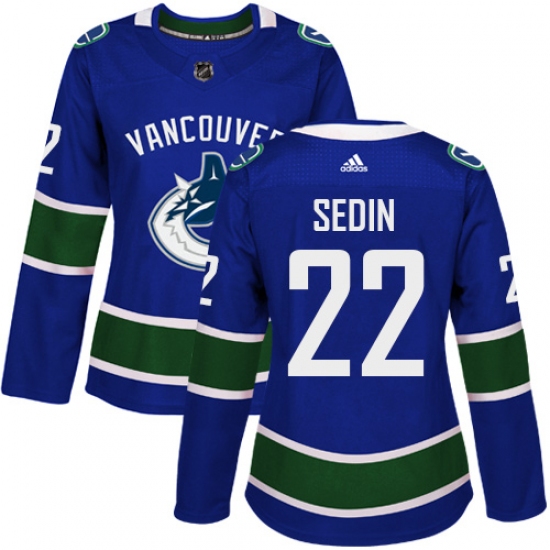 Women's Adidas Vancouver Canucks 22 Daniel Sedin Premier Blue Home NHL Jersey