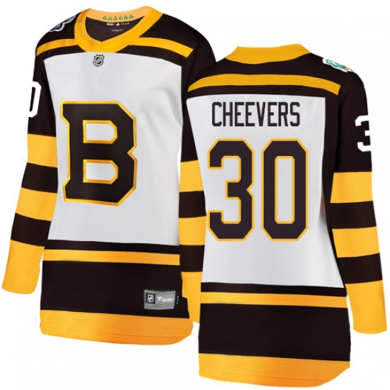 Women's Boston Bruins 30 Gerry Cheevers White 2019 Winter Classic Fanatics Branded Breakaway NHL Jersey