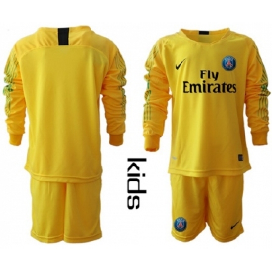 Paris Saint Germain Blank Yellow Goalkeeper Long Sleeves Kid Soccer Club Jersey