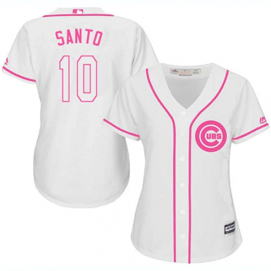 Women's Majestic Chicago Cubs 10 Ron Santo Authentic White Fashion MLB Jersey