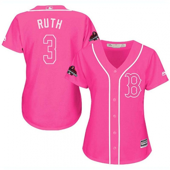 Women's Majestic Boston Red Sox 3 Babe Ruth Authentic Pink Fashion 2018 World Series Champions MLB Jersey