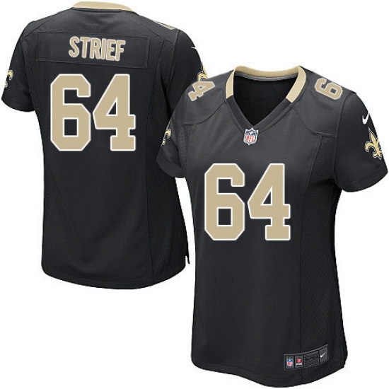 Women's Nike New Orleans Saints 64 Zach Strief Game Black Team Color NFL Jersey