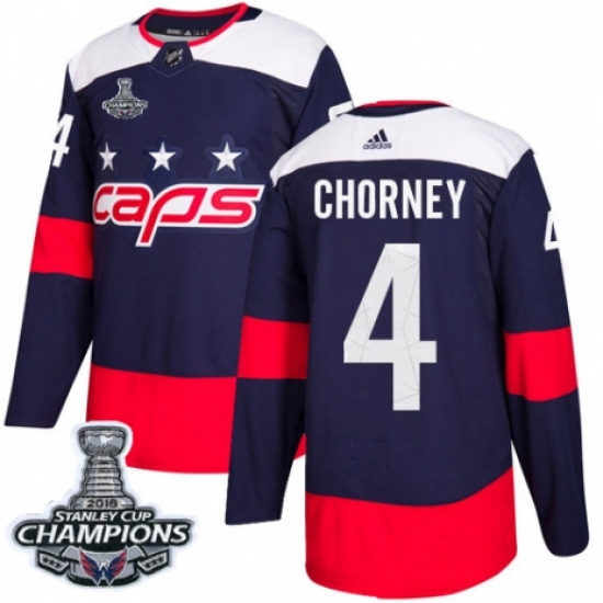 Youth Adidas Washington Capitals 4 Taylor Chorney Authentic Navy Blue 2018 Stadium Series 2018 Stanley Cup Final Champions NHL Jersey