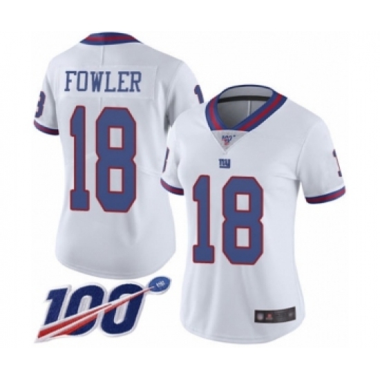 Women's New York Giants 18 Bennie Fowler Limited White Rush Vapor Untouchable 100th Season Football Jersey