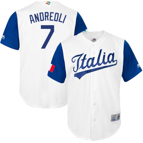 Men's Italy Baseball Majestic 7 John Andreoli White 2017 World Baseball Classic Replica Team Jersey