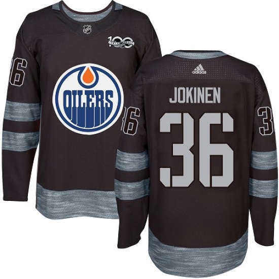 Men's Adidas Edmonton Oilers 36 Jussi Jokinen Authentic Black 1917-2017 100th Anniversary NHL Jersey