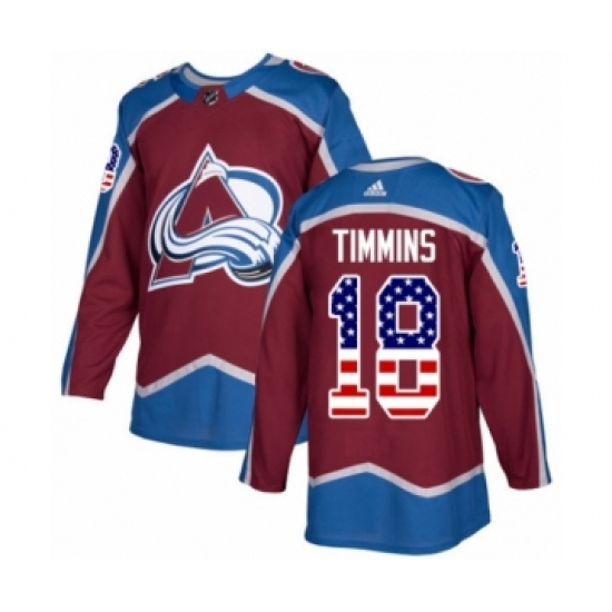 Men's Adidas Colorado Avalanche 18 Conor Timmins Authentic Burgundy Red USA Flag Fashion NHL Jersey