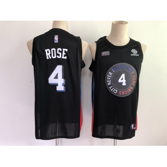 Men's New York Knicks 4 Derrick Rose Black City 2020-21 Stitched Basketball Jersey