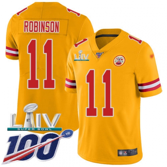 Youth Kansas City Chiefs 11 Demarcus Robinson Gold Super Bowl LIV 2020 Stitched Limited Inverted Legend 100th Season Jersey