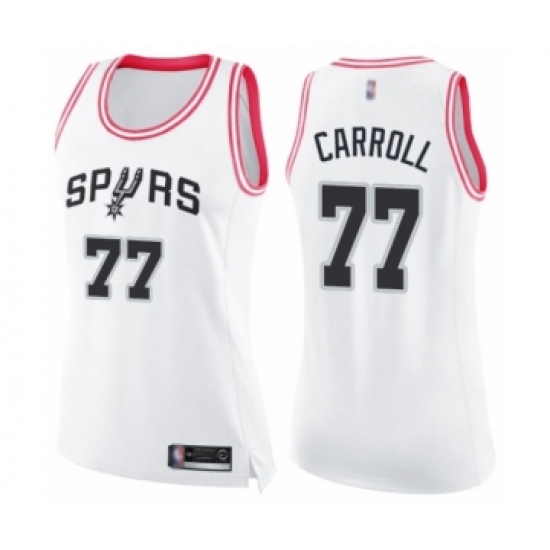 Women's San Antonio Spurs 77 DeMarre Carroll Swingman White Pink Fashion Basketball Jersey