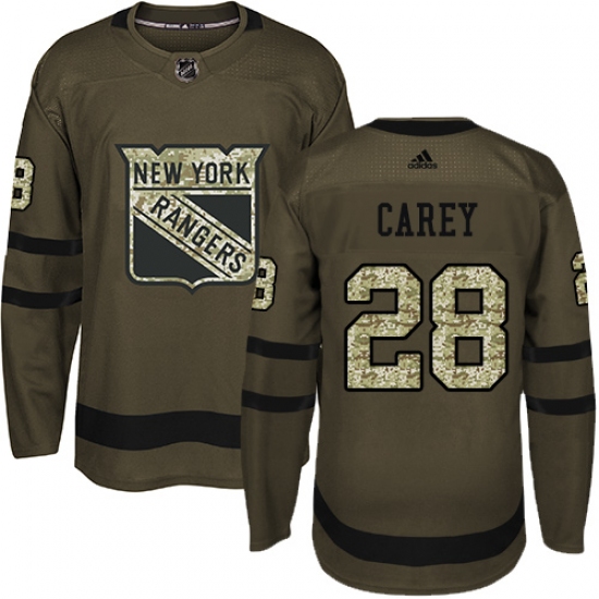 Youth Adidas New York Rangers 28 Paul Carey Premier Green Salute to Service NHL Jersey