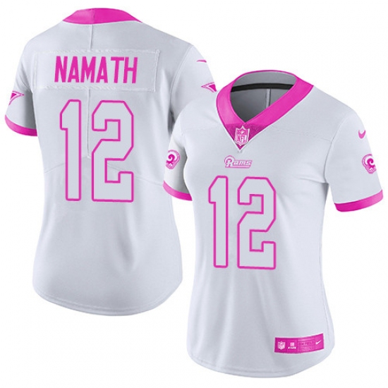 Women's Nike Los Angeles Rams 12 Joe Namath Limited White/Pink Rush Fashion NFL Jersey