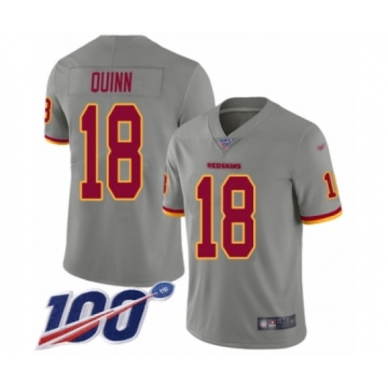 Men's Washington Redskins 18 Trey Quinn Limited Gray Inverted Legend 100th Season Football Jersey