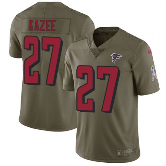 Men's Nike Atlanta Falcons 27 Damontae Kazee Limited Olive 2017 Salute to Service NFL Jersey