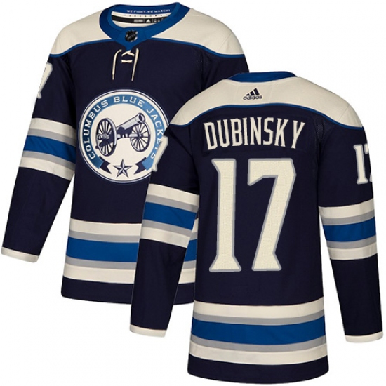 Men's Adidas Columbus Blue Jackets 17 Brandon Dubinsky Authentic Navy Blue Alternate NHL Jersey