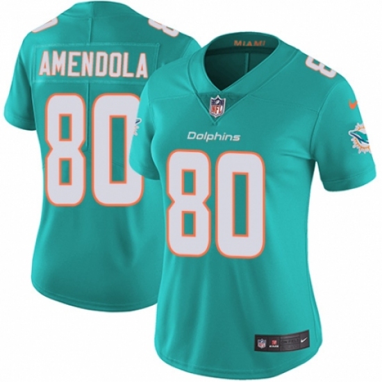 Women's Nike Miami Dolphins 80 Danny Amendola Aqua Green Team Color Vapor Untouchable Limited Player NFL Jersey