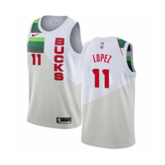 Men's Nike Milwaukee Bucks 11 Brook Lopez White Swingman Jersey - Earned Edition