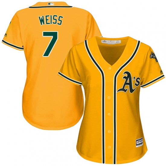 Women's Majestic Oakland Athletics 7 Walt Weiss Authentic Gold Alternate 2 Cool Base MLB Jersey