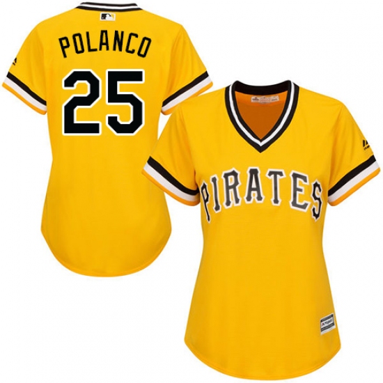 Women's Majestic Pittsburgh Pirates 25 Gregory Polanco Replica Gold Alternate Cool Base MLB Jersey