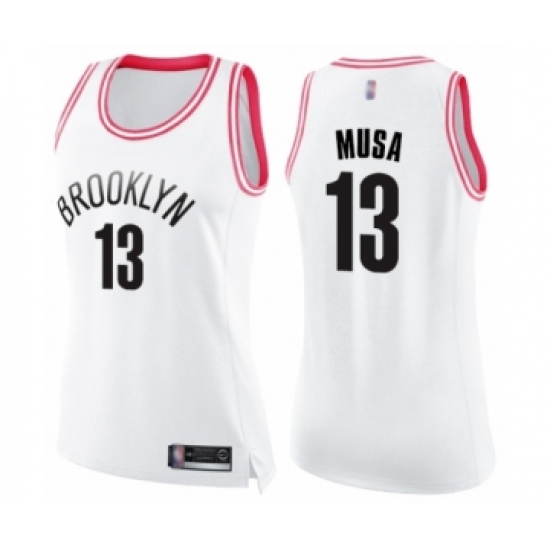 Women's Brooklyn Nets 13 Dzanan Musa Swingman White Pink Fashion Basketball Jersey