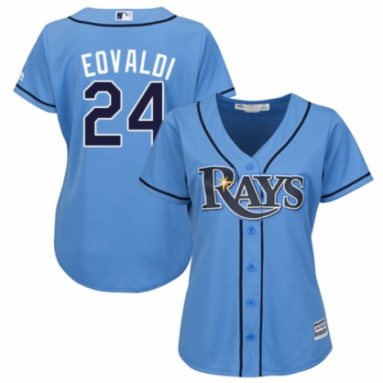 Women's Majestic Tampa Bay Rays 24 Nathan Eovaldi Replica Light Blue Alternate 2 Cool Base MLB Jersey