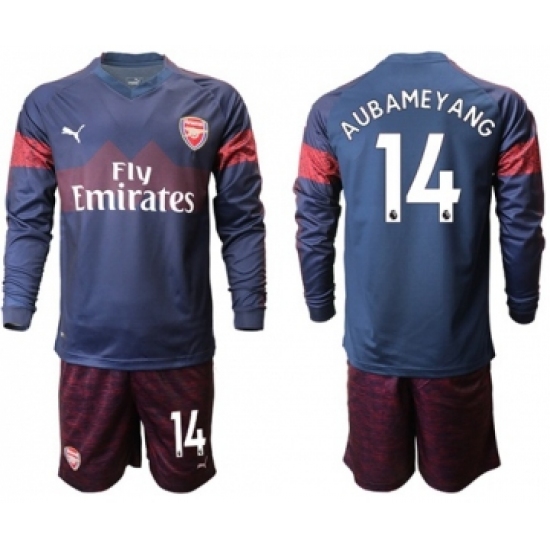 Arsenal 14 Aubameyang Away Long Sleeves Soccer Club Jersey