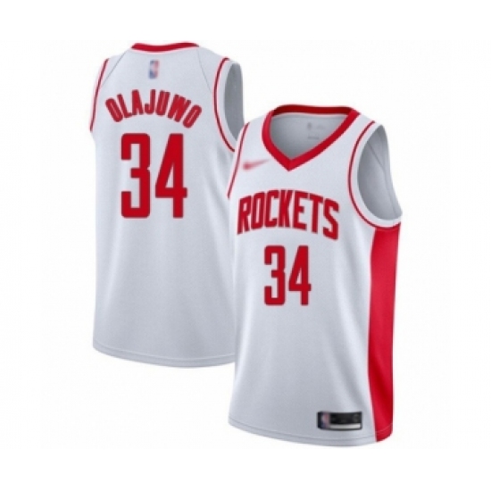 Women's Houston Rockets 34 Hakeem Olajuwon Swingman White Finished Basketball Jersey - Association Edition