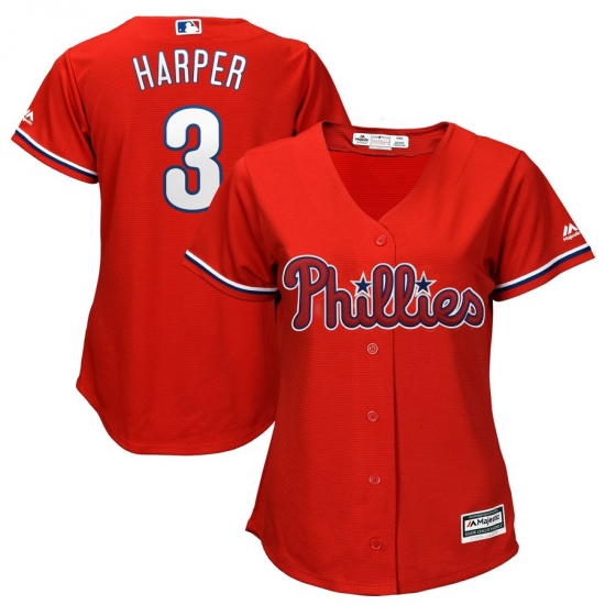 Women's Philadelphia Phillies 3 Bryce Harper Majestic Scarlet Cool Base RED Replica Player Jersey