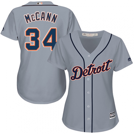 Women's Majestic Detroit Tigers 34 James McCann Authentic Grey Road Cool Base MLB Jersey