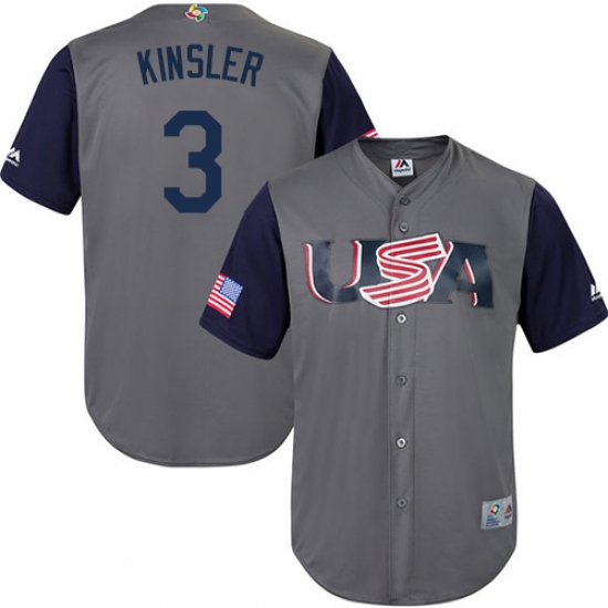 Men's USA Baseball Majestic 3 Ian Kinsler Gray 2017 World Baseball Classic Replica Team Jersey