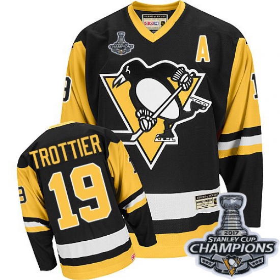 Men's CCM Pittsburgh Penguins 19 Bryan Trottier Premier Black Throwback 2017 Stanley Cup Champions NHL Jersey