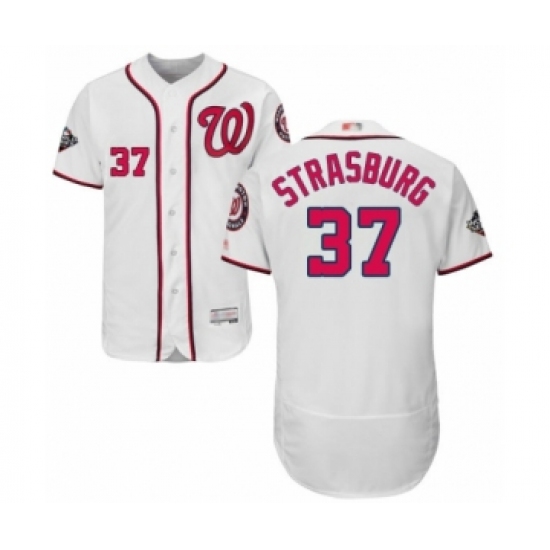 Men's Washington Nationals 37 Stephen Strasburg White Home Flex Base Authentic Collection 2019 World Series Bound Baseball Jersey