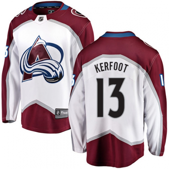 Youth Colorado Avalanche 13 Alexander Kerfoot Fanatics Branded White Away Breakaway NHL Jersey