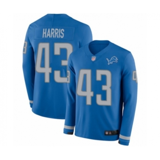 Men's Detroit Lions 43 Will Harris Limited Blue Therma Long Sleeve Football Jersey