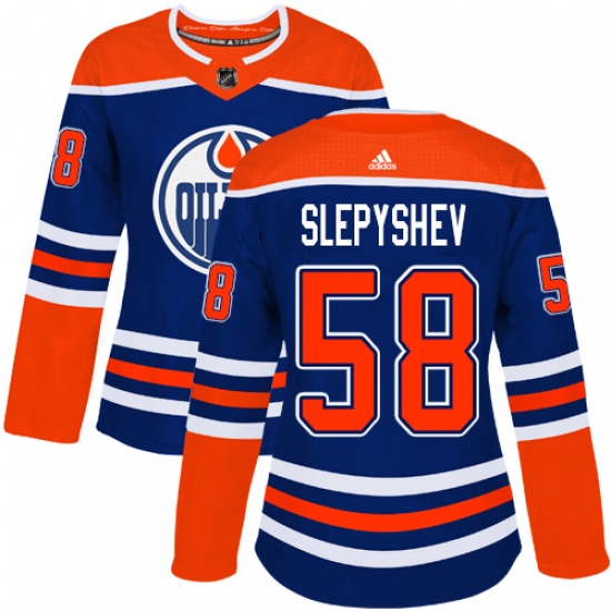 Women's Adidas Edmonton Oilers 58 Anton Slepyshev Authentic Royal Blue Alternate NHL Jersey