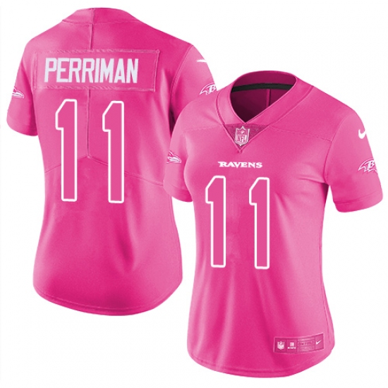 Women's Nike Baltimore Ravens 11 Breshad Perriman Limited Pink Rush Fashion NFL Jersey