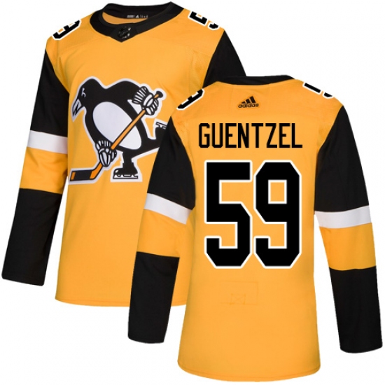 Men's Adidas Pittsburgh Penguins 59 Jake Guentzel Authentic Gold Alternate NHL Jersey