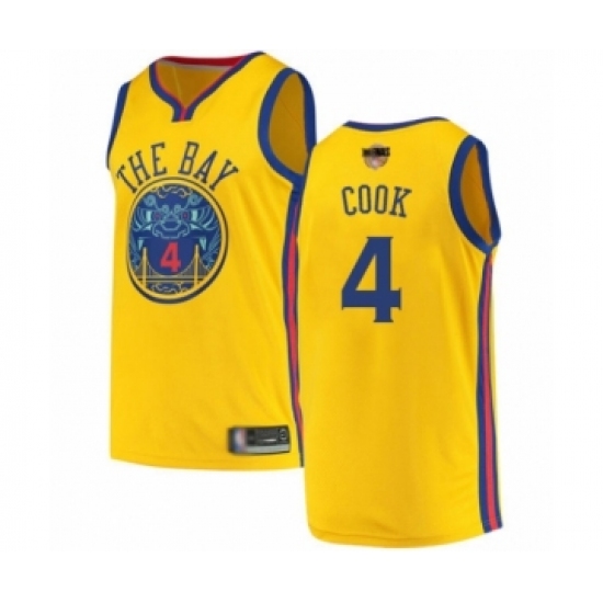 Youth Golden State Warriors 4 Quinn Cook Swingman Gold Basketball 2019 Basketball Finals Bound Jersey - City Edition