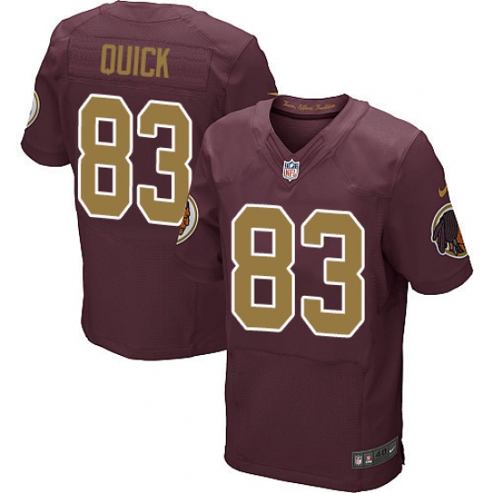 Men's Nike Washington Redskins 83 Brian Quick Elite Burgundy Red/Gold Number Alternate 80TH Anniversary NFL Jersey