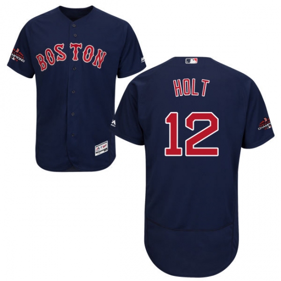 Men's Majestic Boston Red Sox 12 Brock Holt Navy Blue Alternate Flex Base Authentic Collection 2018 World Series Champions MLB Jersey