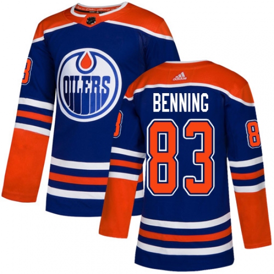 Men's Adidas Edmonton Oilers 83 Matt Benning Premier Royal Blue Alternate NHL Jersey