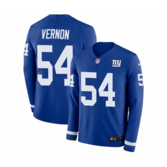 Youth Nike New York Giants 54 Olivier Vernon Limited Royal Blue Therma Long Sleeve NFL Jersey