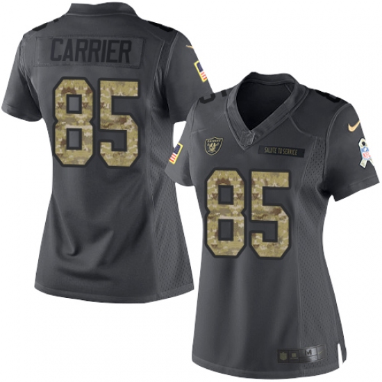 Women Nike Oakland Raiders 85 Derek Carrier Limited Black 2016 Salute to Service NFL Jersey