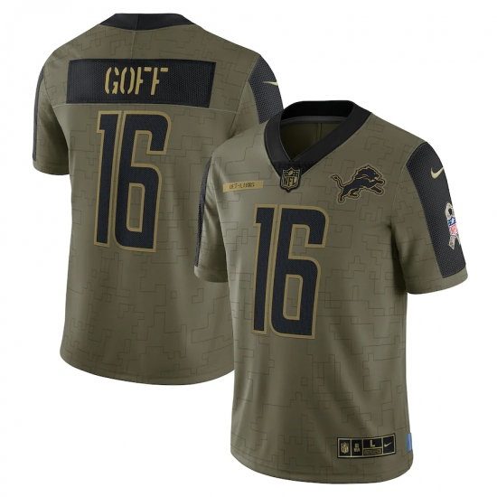 Men's Detroit Lions 16 Jared Goff Nike Olive 2021 Salute To Service Limited Player Jersey